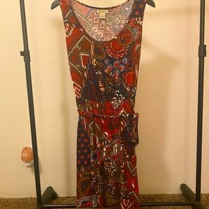 Vibrant Lucky Brand dress.  Brown/red/navy blue